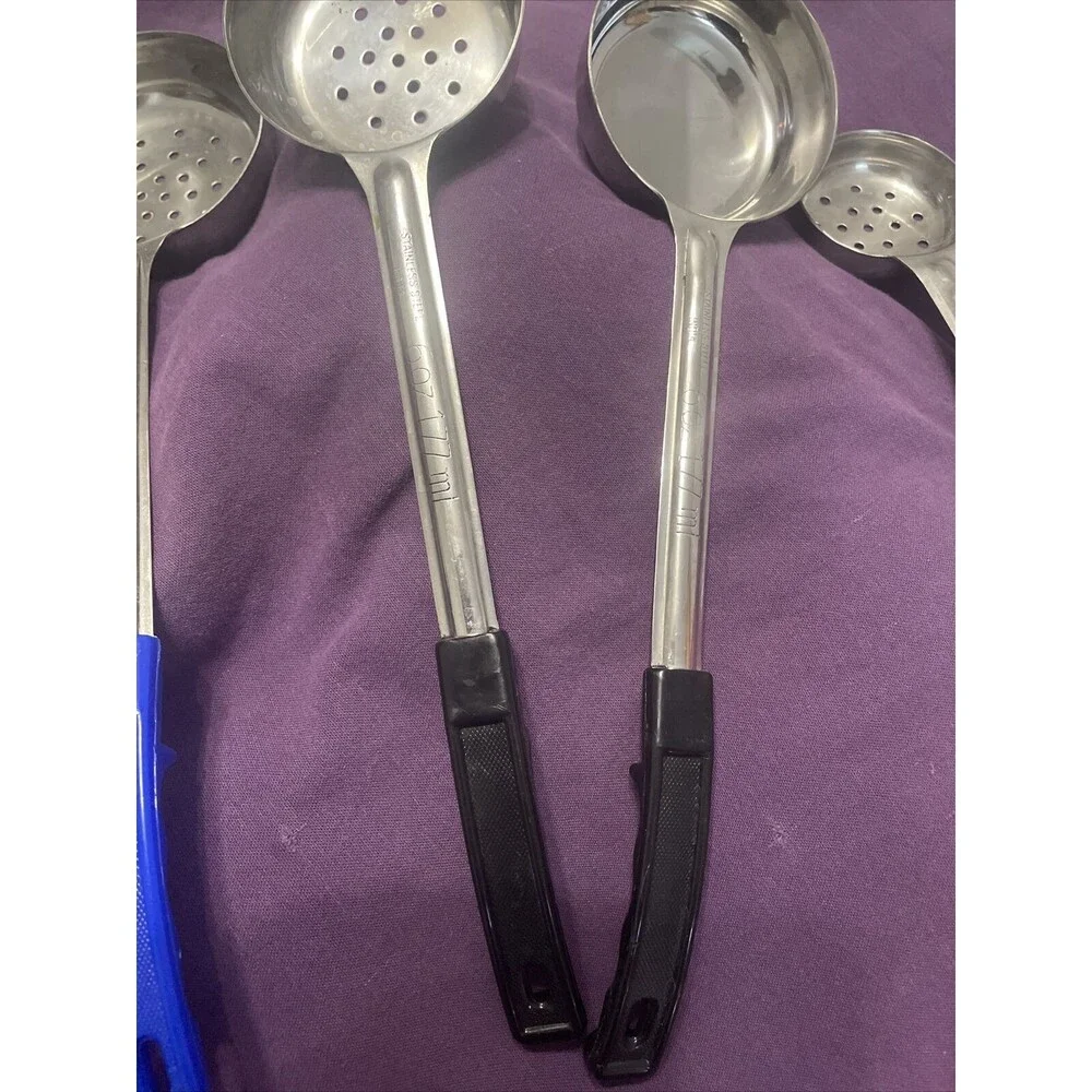 8 Spoons Plastic Colors  Handles Stainless Set Serving & Slotted 4 Sizes